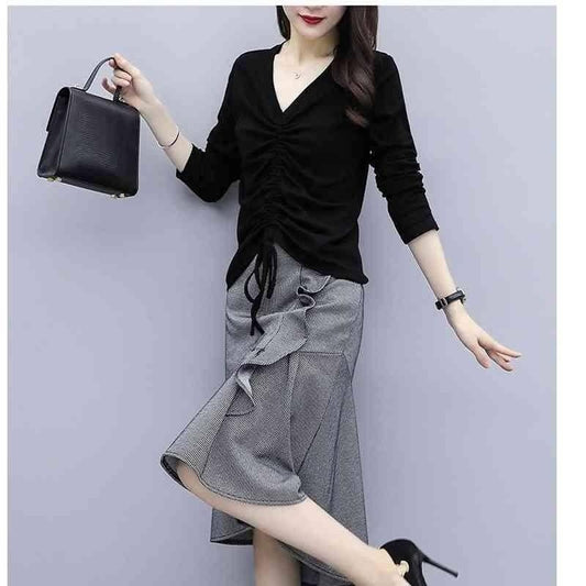 Spring and Autumn Fashion Plus Size Women's Suit Covering Belly and Slimming Two-piece Dress