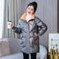 Down Cotton Jacket Winter Loose Korean Color Shiny Face-free Collar Mid-length Cotton Jacket Women