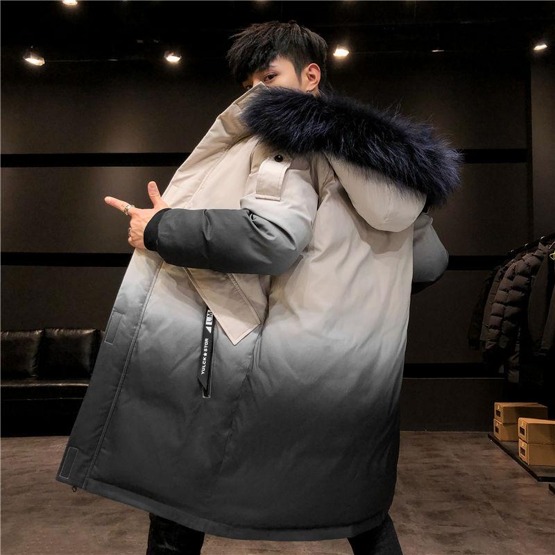 Winter Cotton-padded Jacket Clothing Men's Jacket Mid-length Gradient Color Cotton Clothes Bread Clothes Handsome Padded Jacket Warm Parka Coat