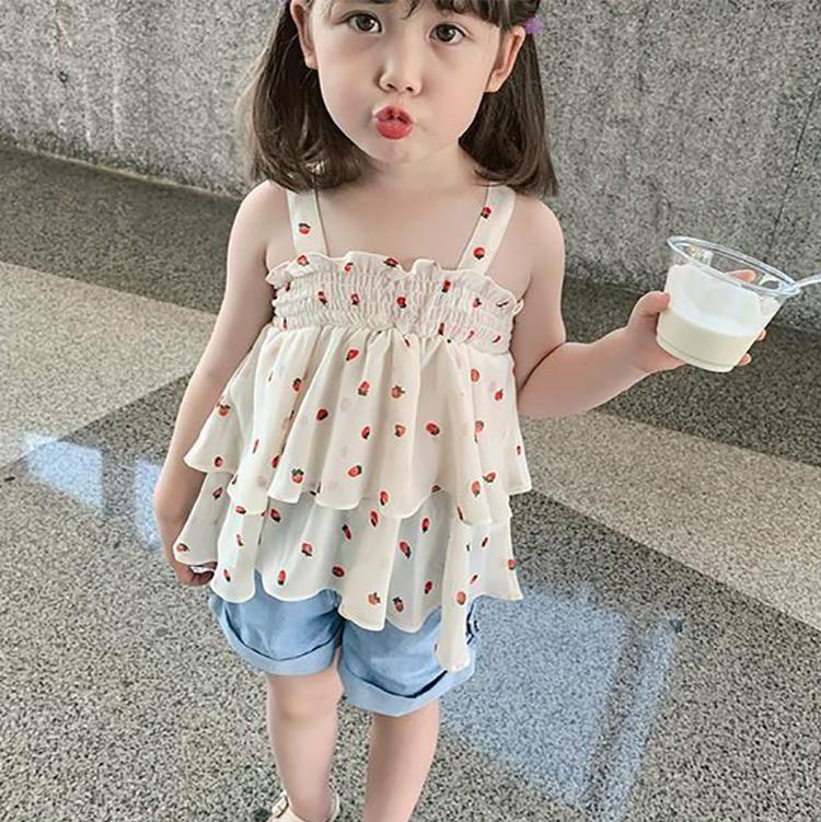 Children Dress Girls Summer Thin Dress Suspender Dress Floral Strapless Princess Dress Ruffled Vest Skirt