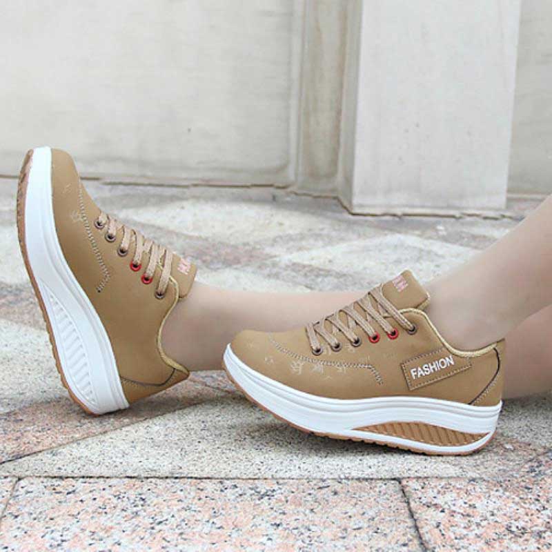 Women Sneakers Breathable Waterproof Wedges Platform Vulcanize Shoes Woman Pu Leather Casual Shoes