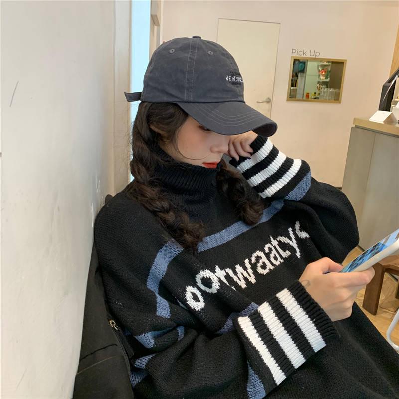 Turtleneck Color Matching Alphabet Sweater Schoolgirl Loose Wild Thick Sweater Winter Coat