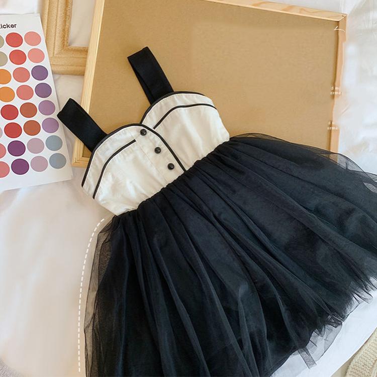Children Dress Girls' Summer Dress Korean Sweet Casual Dress Lace Pompous Skirt Gauze Skirt Suspender Dress