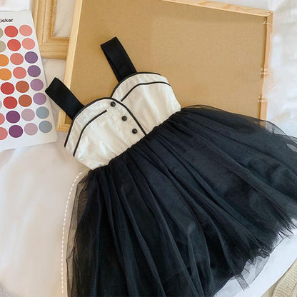Children Dress Girls' Summer Dress Korean Sweet Casual Dress Lace Pompous Skirt Gauze Skirt Suspender Dress