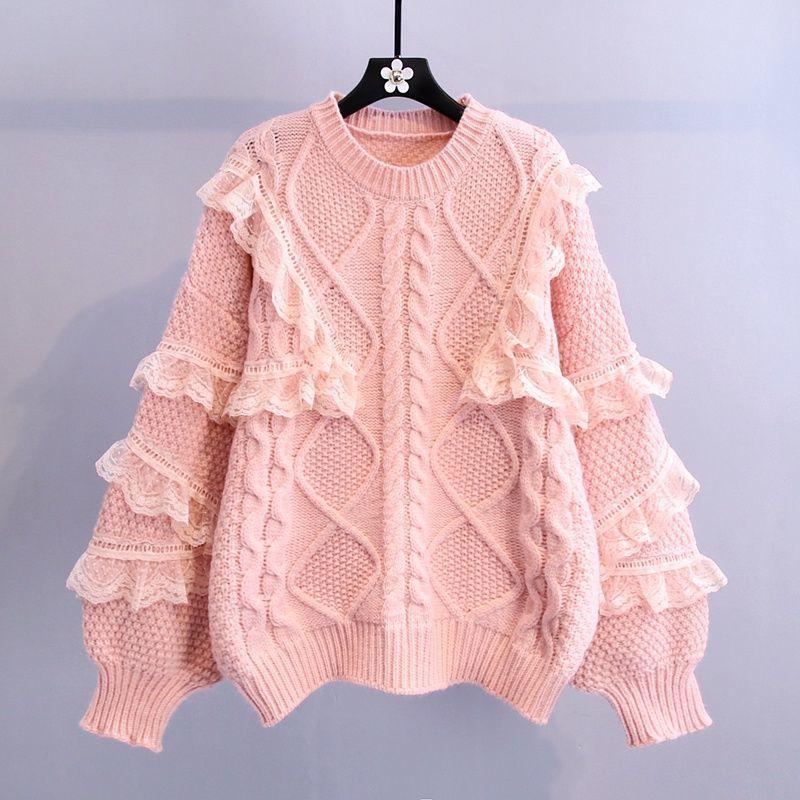 Thick Sweater Women Knitted Ribbed Pullover Long Sleeve Casual O Neck Jumpers Clothing Autumn Winter