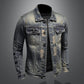 Spring and Autumn Men's Denim Jacket Europe and The United States Heavy Industry Hole Patch Denim Jacket Retro Worn Top