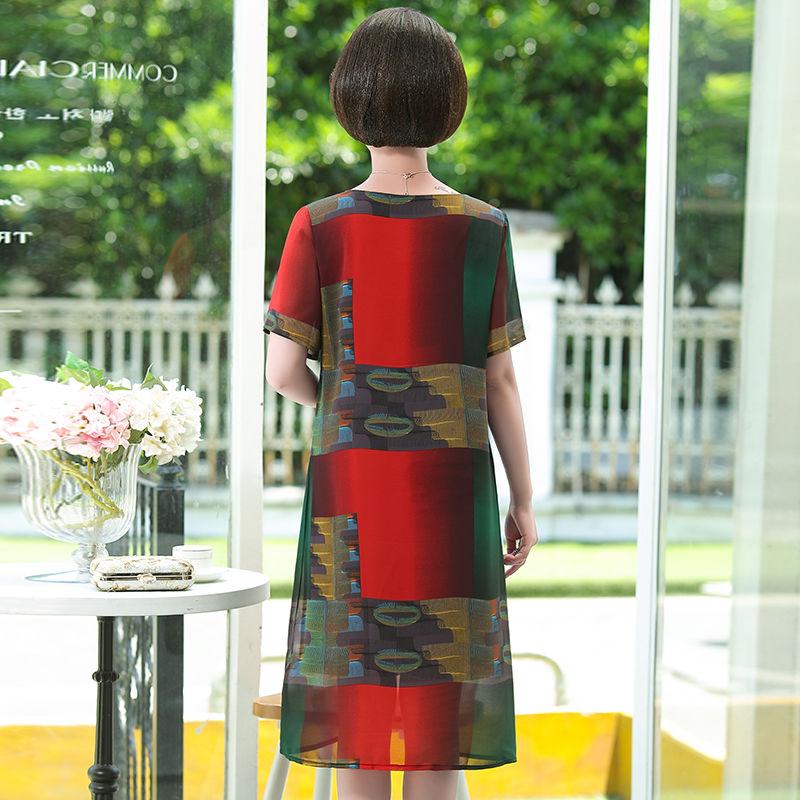 Mid-length XL-XXXXXL Women's Summer Dress Chiffon Veil  Round Neck Short Sleeve Daily Wear