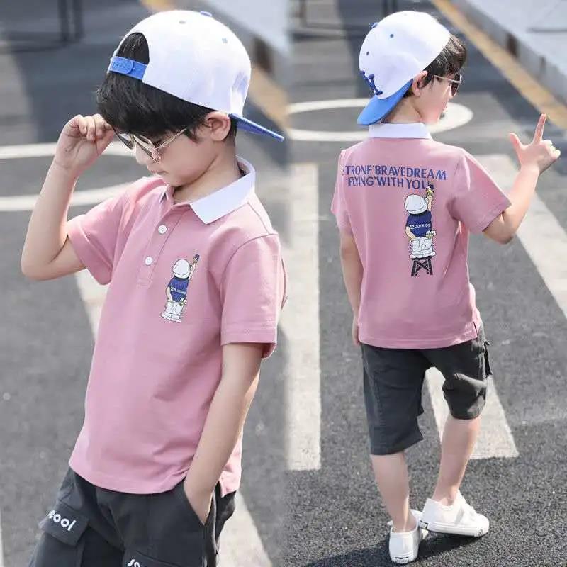 Set Boy Clothing 2021 Summer Casual Cotton Kids Turn-down Top + Black Shorts Toddler Short Sleeve Golf Sports Outfits
