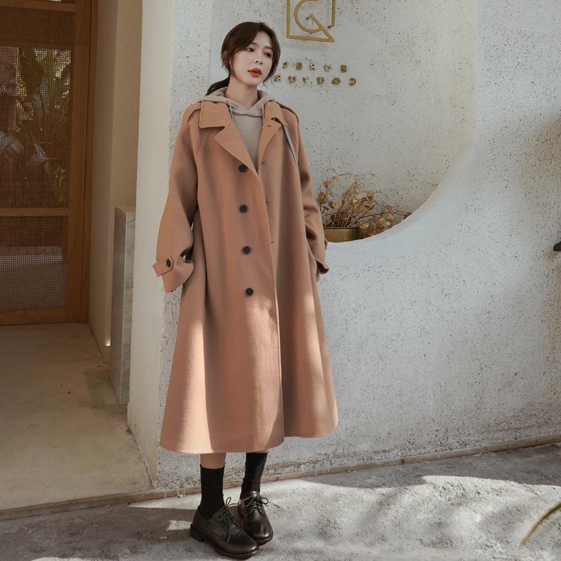 Mid-length loose coat trend wild woolen coat large size women's clothing woolen coat women