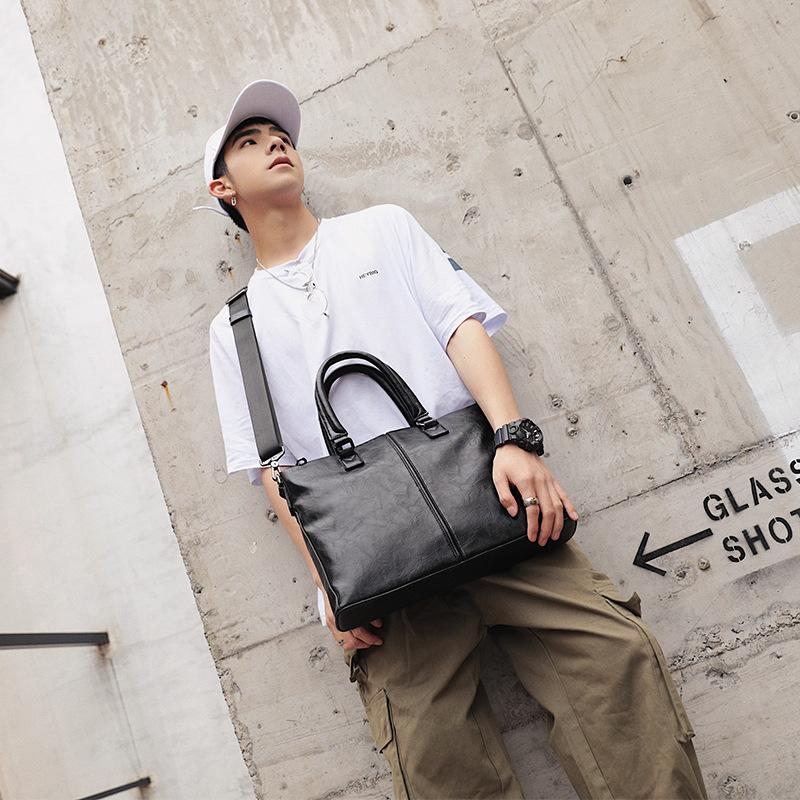 Business Briefcase Men British Large Capacity Zipper Anti-theft Waterproof Handbag Shoulder Bag
