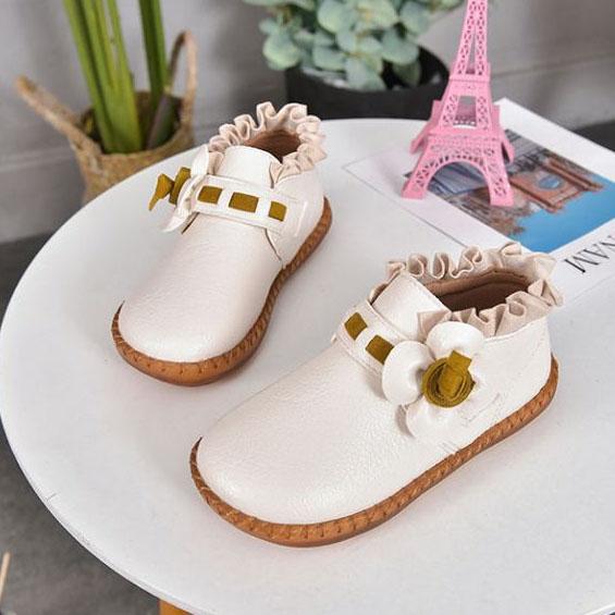 Children's Flat Princess Shoes Girls Spring Autumn Solid Color Flower Decoration Casual Single Shoes