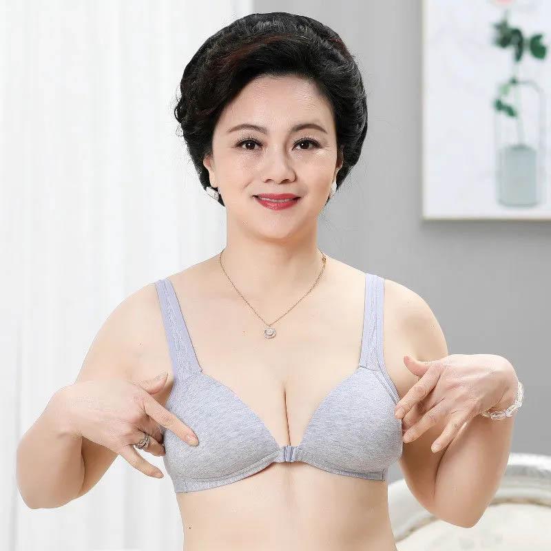 Pure Cotton Front Buckle Bra Ladies Gathering No Steel Ring Large Size Bra Simple Thin Breathable Adjustable Push-Up Bra