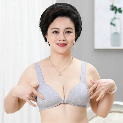 Pure Cotton Front Buckle Bra Ladies Gathering No Steel Ring Large Size Bra Simple Thin Breathable Adjustable Push-Up Bra