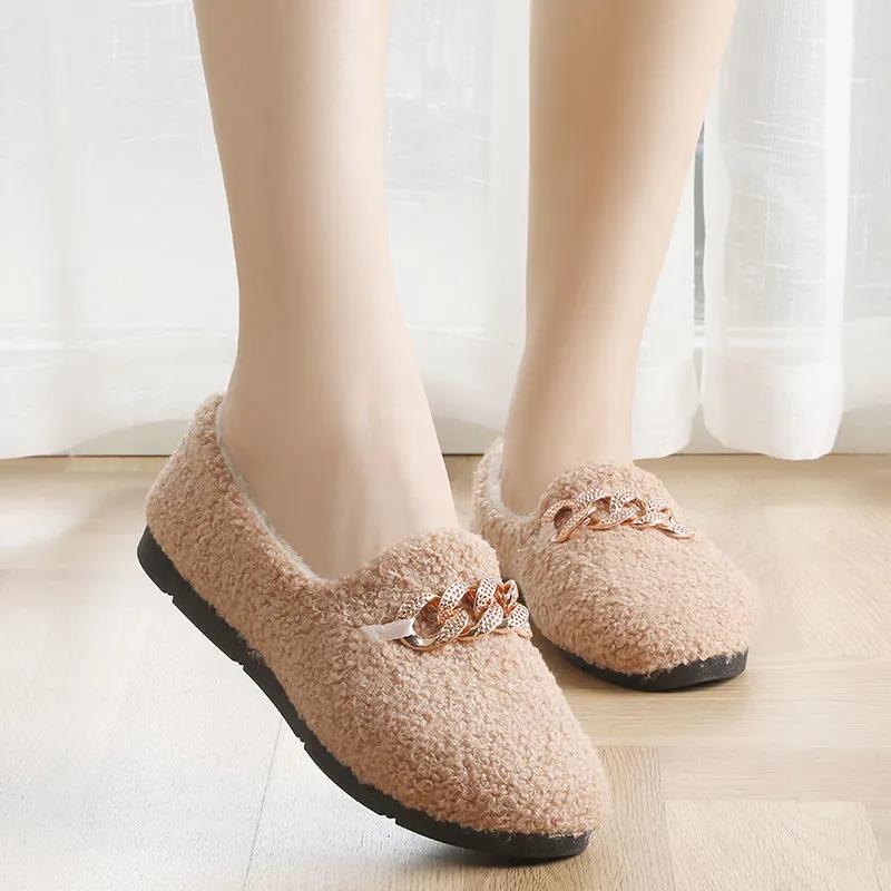 Autumn and Winter Plus Velvet To Keep Warm Korean Version of One-step Women's Winter Wear All-match Plush Cotton Shoes