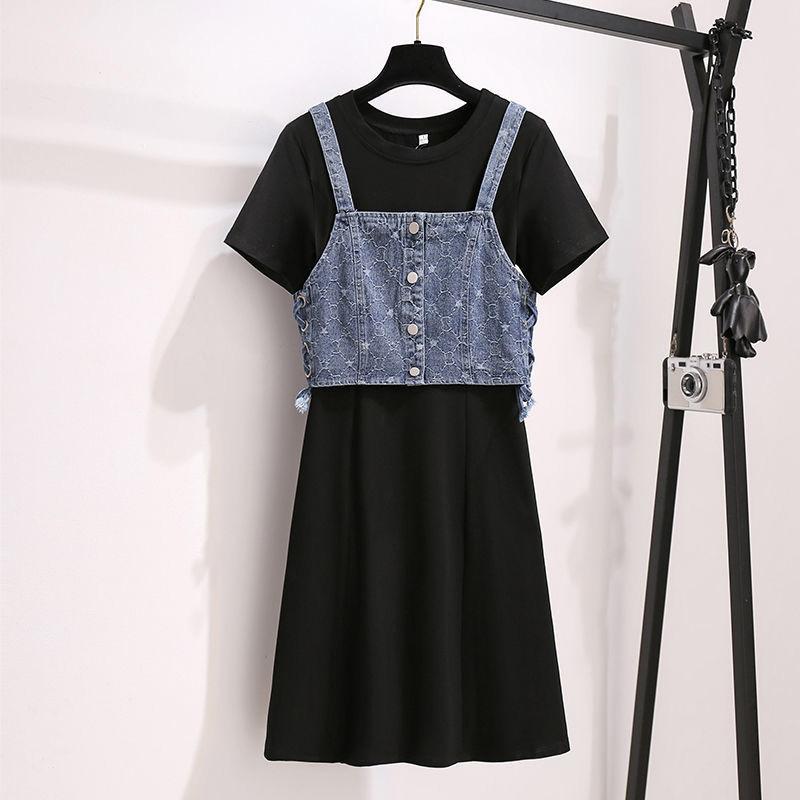 2 Pieces Ladies Dress Spring and Summer Round Neck Short Sleeve Casual Vacation Office Home