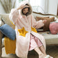 Autumn and Winter Coral Fleece Star Long Sleeping Blanket Can Be Worn Outside Flannel Plus Size Nightgown Home Bed Clothing