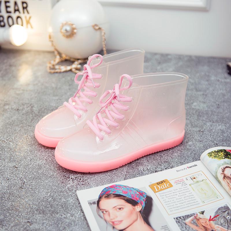 Jelly Transparent Non-slip Fashion Waterproof Shoes Rain Boots Rain Boots Rubber Shoes Overshoes Water Boots Women Short Tube Adult Summer