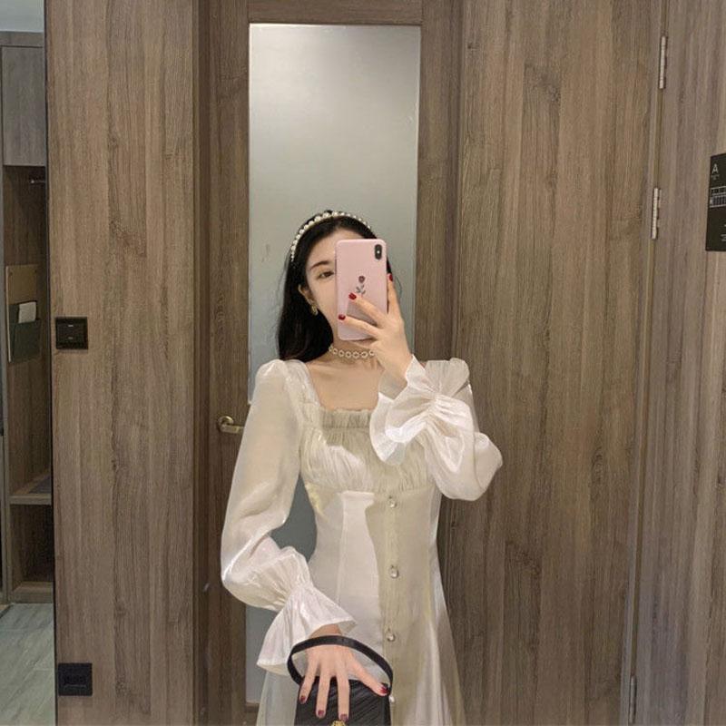 Hepburn Style Sweet and Salty Dress Mid-length Fairy Skirt Gentle White Long Skirt Ankle Fairy Tale