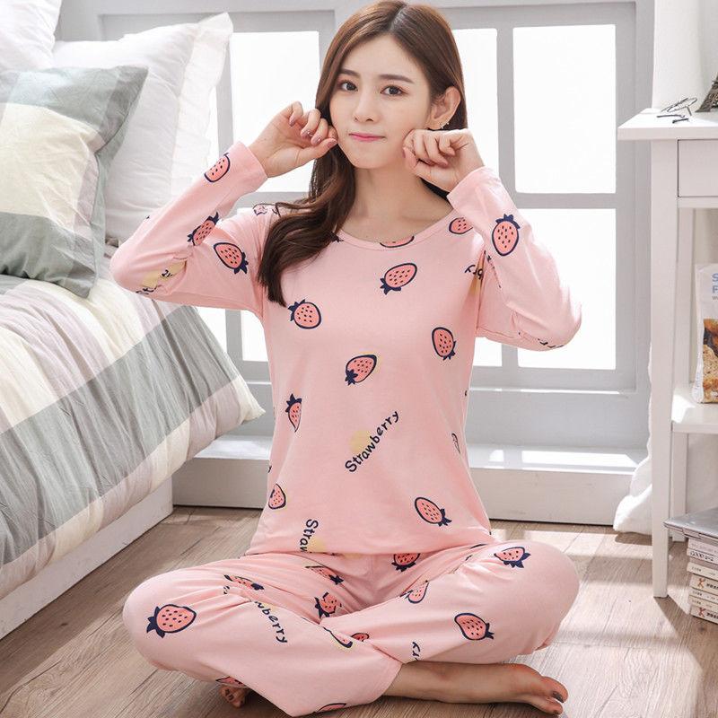 Spring and Autumn Long Sleeve Women's Pajamas Winter Korean Ladies Long Sleeve Homewear Loose Student Summer Thin Set