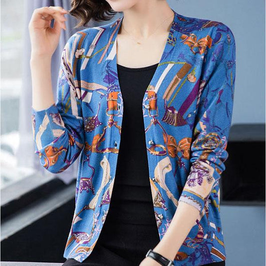 3D Printed Women's High-end Cardigan Thin Short Knitted Jacket Wool Cardigan Plus Size Woollen Cardigan Outer Wear
