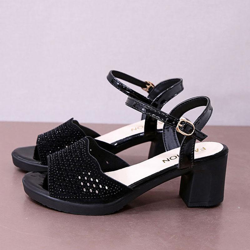 Women's Medium Heel Summer Thick Heel Sandals Non-slip Wear-resistant Sandals Outdoor