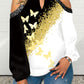 Butterfly Print T Shirt Casual Off Shoulder Cute Cat Loose Pullover Tops Fashion Autumn Clothes Long Sleeve Tops for Women 2022
