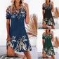 Ladies Floral Print Dress Summer Sexy Cutout Short Sleeve O Neck Vintage Elegant Party Dress