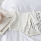 French Short Off Shoulder Knitting Shirt Female Summer Vertical Stripes Short Sleeve Ruffles Hem Crop Tops