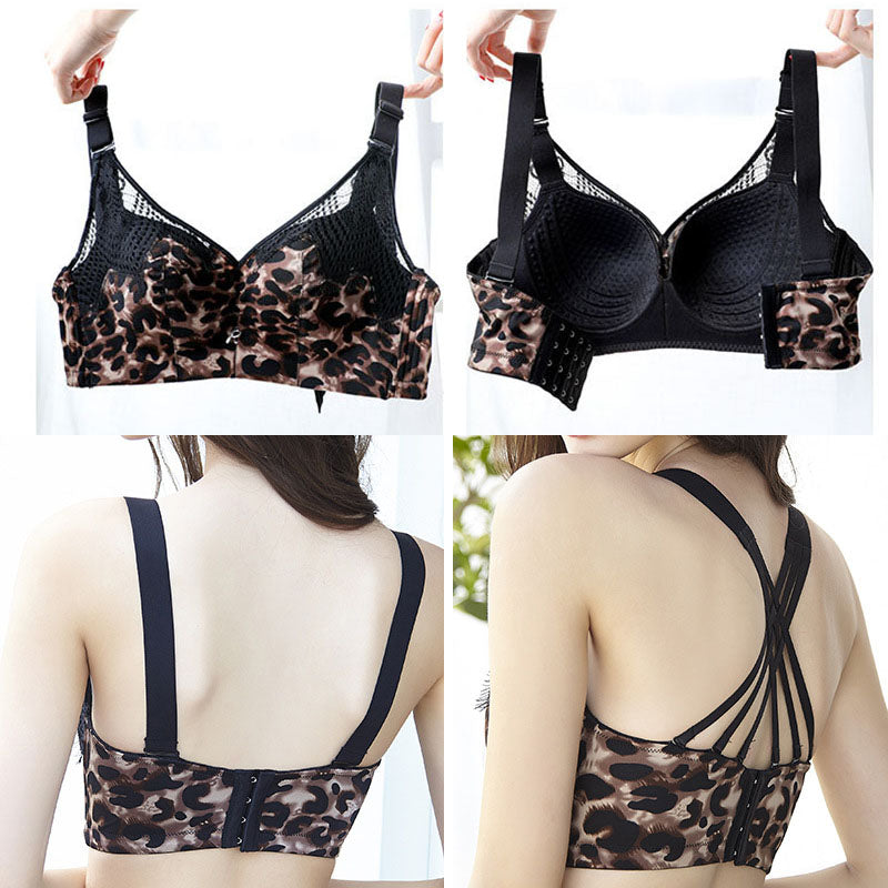 Bra Plus Size Women Gathered Sexy Bralette Wire Free Seamless Push Up Sexy Lingerie Solid Color Leopard Thin Section Underwear