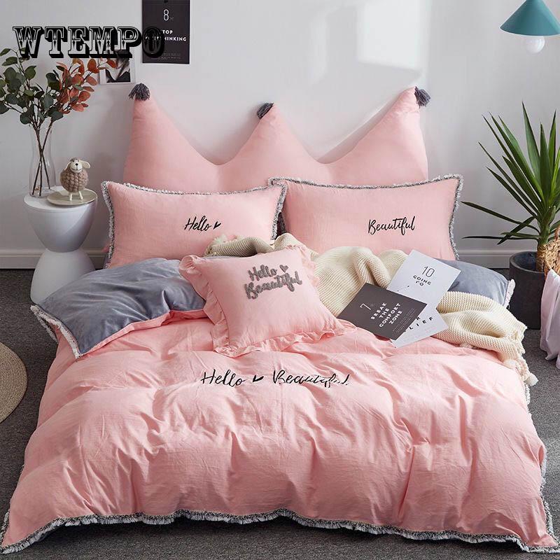 Bedding Four Sets of Princess Windmm Single Water Lotus Cotton Thick Grinding Bedding Three-piece Set of Winter