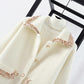 Autumn and Winter Korean Style Suit Collar Embroidery Loose Knit Jacket with Diamonds and Beaded Warm Sweater Cardigan