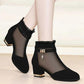 Mesh Women's Shoes High Heels Thick Heel Short Tube Women Boots Black Single Shoes