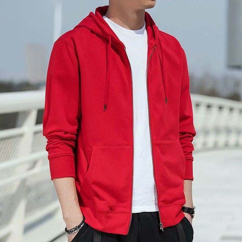 Hooded Sweater Men's Autumn Long Sleeve Loose Autumn Winter Zipper Solid Color Jacket