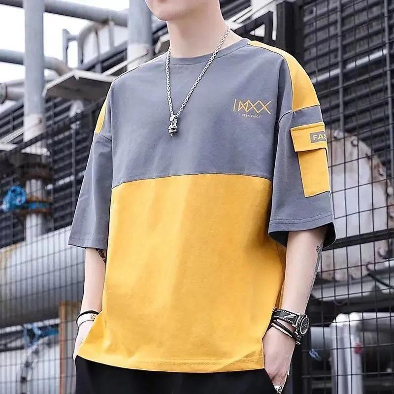 Men's Casual Loose Printing Sports Large Size Round Neck Shirt Summer Wild T-shirt Pen Breathable Top