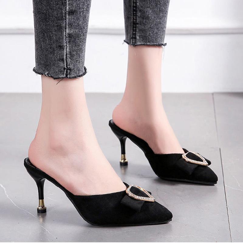 Women's Sandals and Slippers Foreign Style Half-support Shoes Half-slippers Women's Summer 8cm High Heels Half-toe Slippers