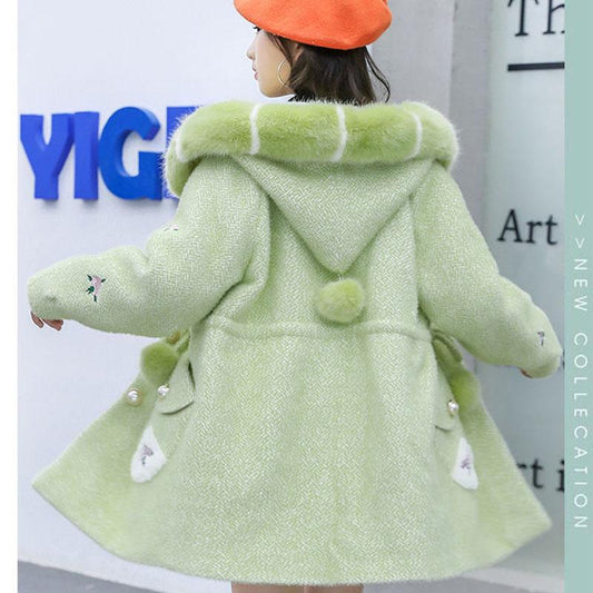Girls' Warm and Windproof Jacket Mink Velvet Coat Korean Mid-length and Velvet Thick Winter Clothes