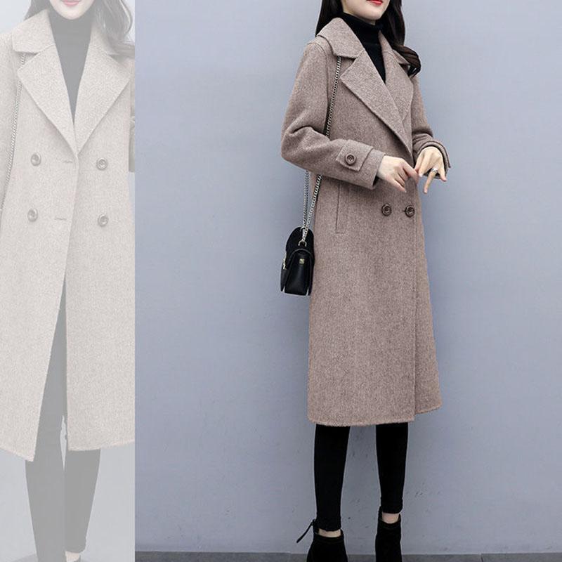 Thickening and Cotton Popular Brown Woolen Coat Women's Mid-length Korean Version Was Thin Autumn and Winter Coat