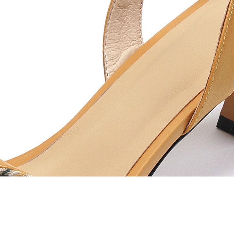 Sandals for Women Summer Mid-heel Square Toe Soft Leather All-match Stiletto Heel French High-heeled Sandal Temperament  Elegant Plaid Sandals