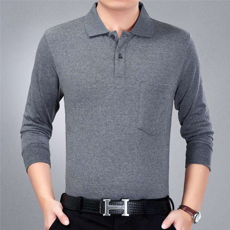 Men's Bottoming Shirt with Collar T-shirt Long-sleeved Striped Lapel Top To Keep Warm and Comfortable