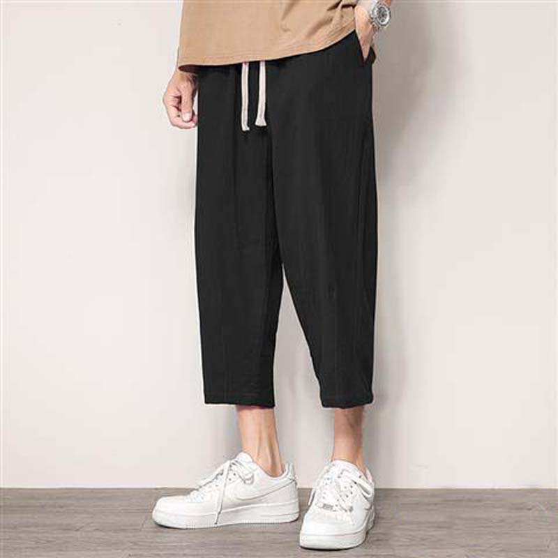 Summer Pants Men's Thin Cotton and Linen Eight-point Casual Trousers Loose Wide-leg Linen Men's Pants