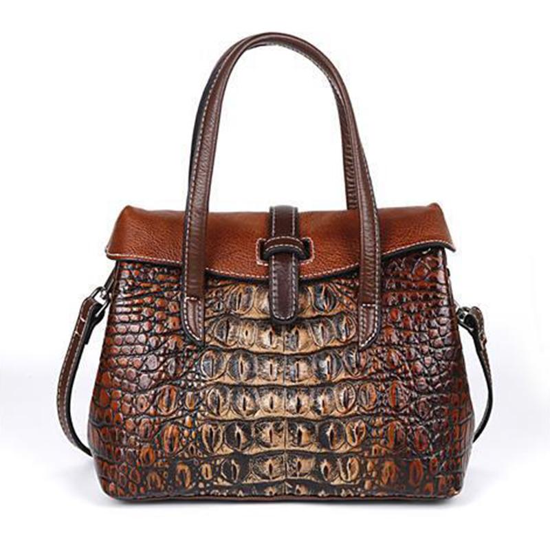 Handbag Female Bag Head Layer Cowhide Crocodile Pattern Handmade Retro One-shoulder Messenger Leather Retro Female Bag