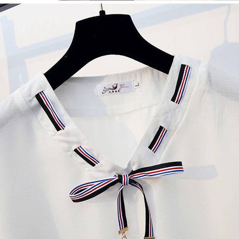 Fashion Women Skirt Set  Summer Bow V-neck Blouse Irregular Skirt Two-piece Set Female Thin Skirt Set