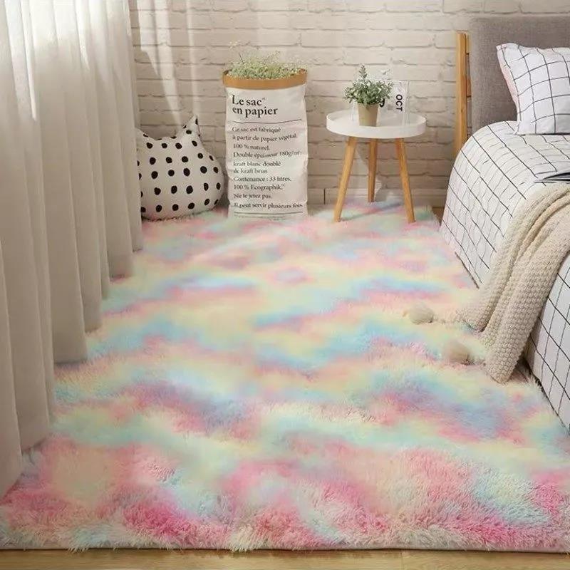 Long Hair Tie-dye Carpet Living Room Sofa Full Carpet Girl Bedroom Bedside Fur Floor Mats Home