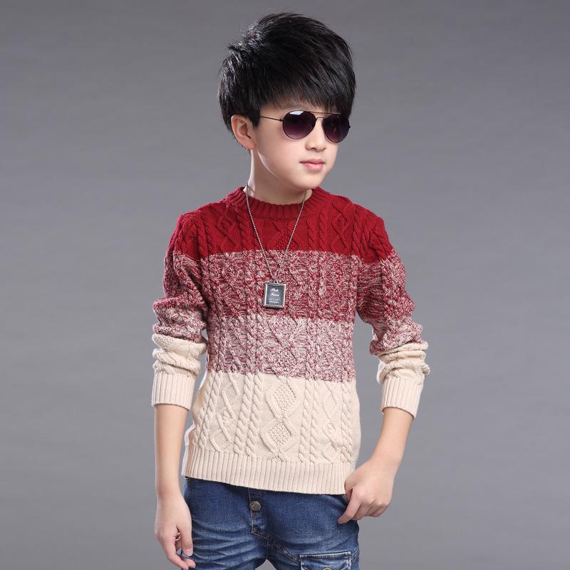 Children Sweater Boy Cardigan Thick Line Color Stripe Pattern Knit Sweater All-match Baby Swe