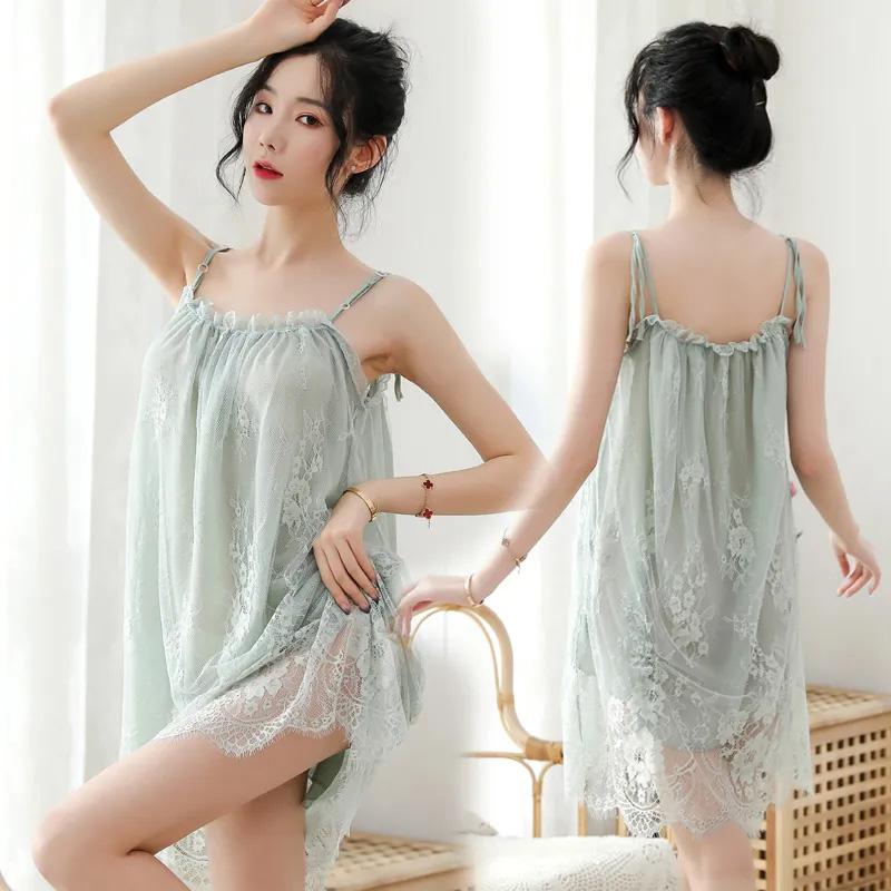 Plus Size 4XL Women's Sling Lace Suspender Nightdress Large Size Lingerie Transparent See-through Homewear Pajamas Dresses