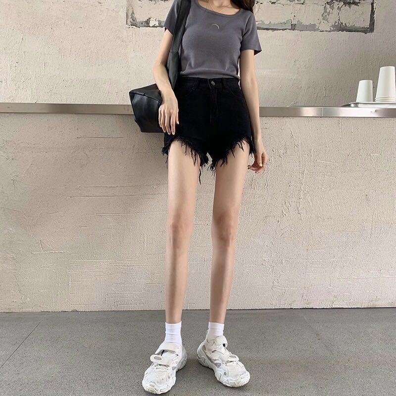 Shorts Women Summer Loose All-match Jeans High Waist Slim Frayed Wide Leg Pants