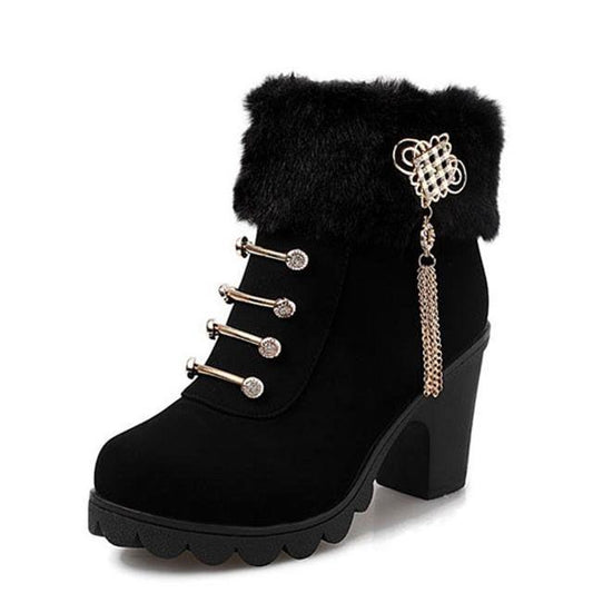 Women's Boots High-heeled Shoes Snow Boots Winter Fur Thick Ankle Boots Plus Velvet Cotton Shoes