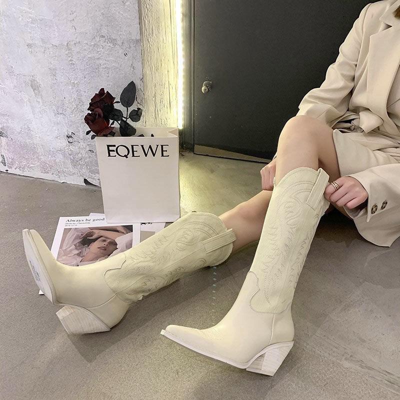 Women's Knee-high Leather Boots Autumn Winter High Boots Thick Heel Martin Boots Western Cowboy Boots
