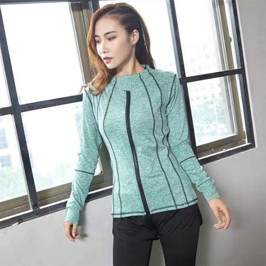 Spring and Autumn Long Sleeve Women's Sports Top Running Training Yoga Fitness Coat Slim Fit Breathable Quick Dry Zipper Hoodie