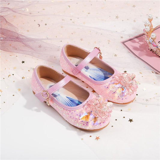Sequin Baby Princess Shoes Autumn 2021 Girls Leather Shoes Soft Sole Little Girl Children Crystal Shoes Single Shoes